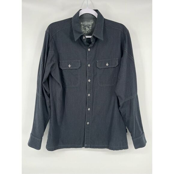 Kuhl Cotton Wool Blend Long Sleeve Button Up Charcoal Grey Men's Size Medium EUC - Picture 1 of 11